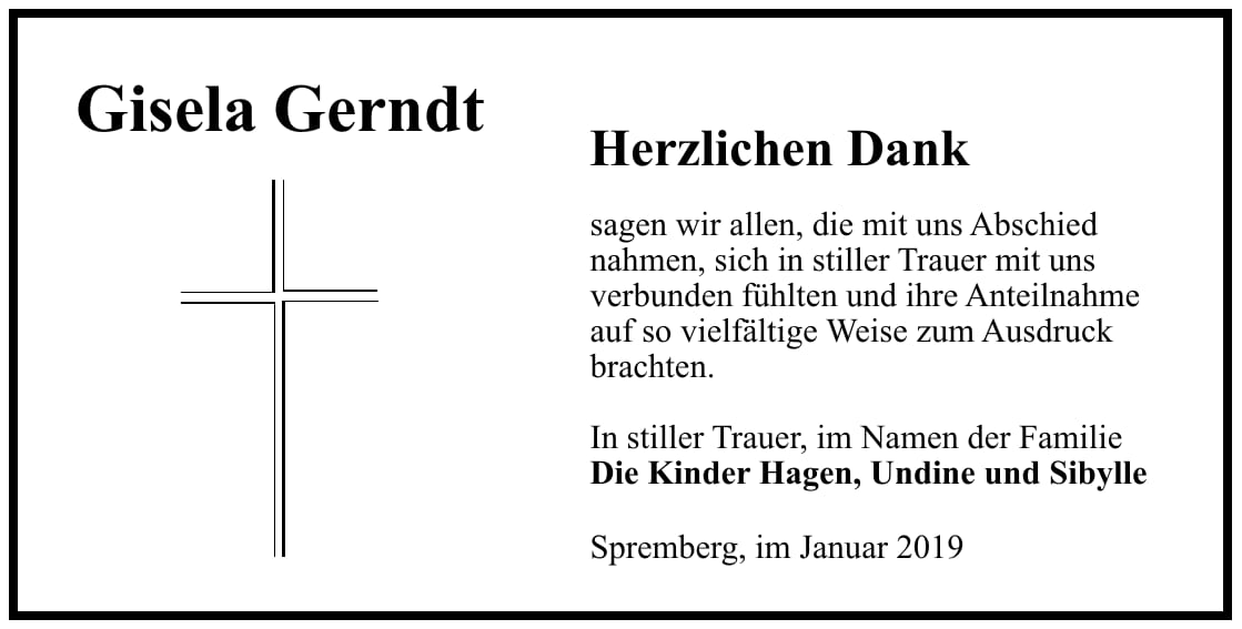 Traueranzeige Gisela Gerndt