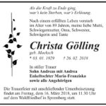 Traueranzeige Christa Gölling, geb. Mocksch