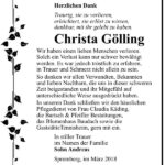 Danksagung Christa Gölling