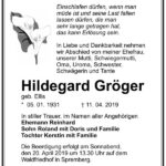 Traueranzeige Hildegard Gröger, geb. Ellis