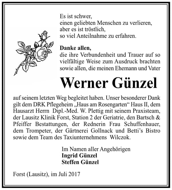 Danksagung Werner Günzel
