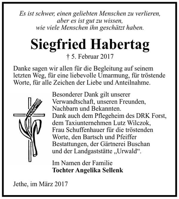 Danksagung Siegfried Habertag