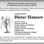 Traueranzeige Dieter Hansow