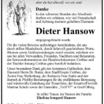 Danksagung Dieter Hansow