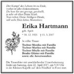 Traueranzeige Erika Hartmann, geb. Apelt