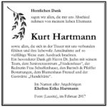 Danksagung Kurt Hartmann