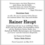 Danksagung Rainer Haupt