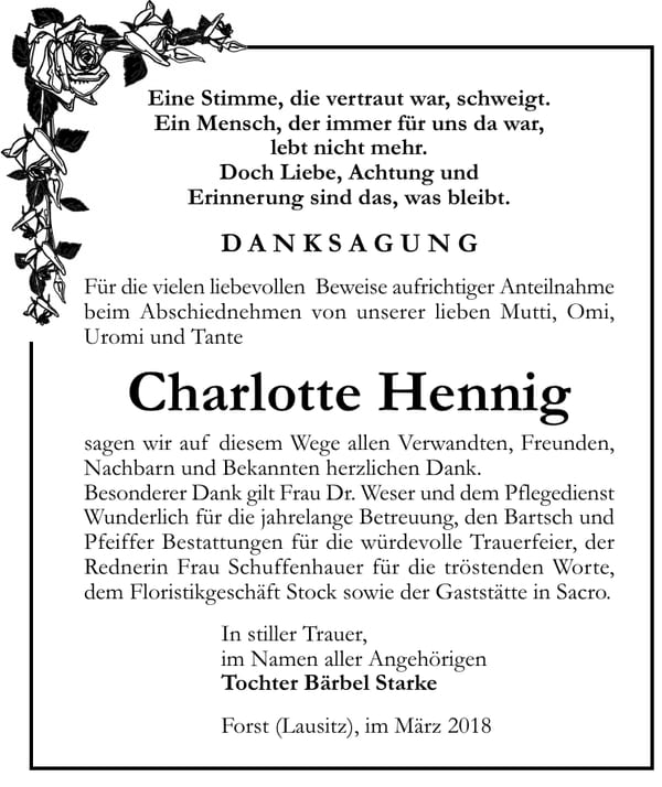Danksagung Charlotte Hennig