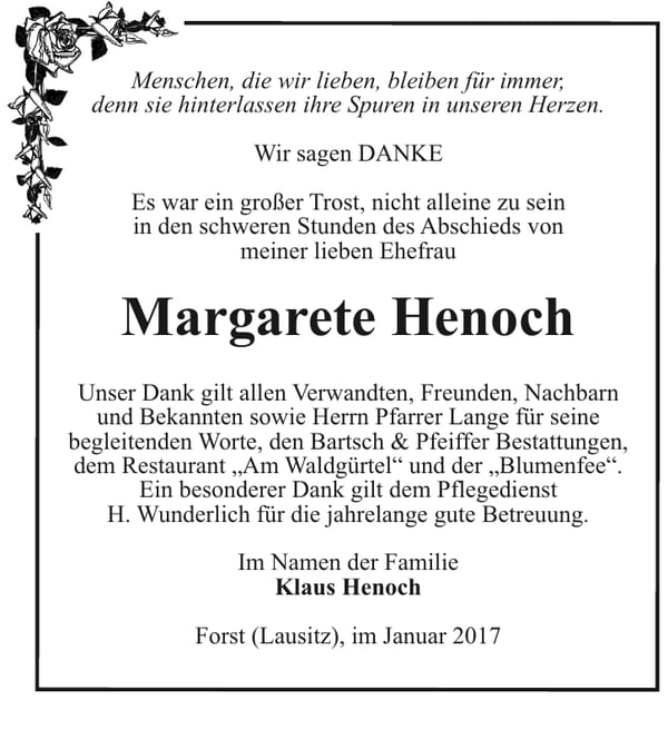 Danksagung Margarete Henoch