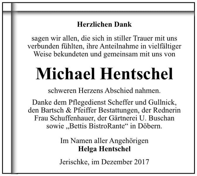 Danksagung Michael Hentschel