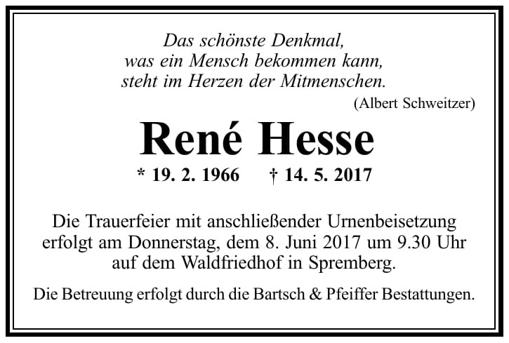 Traueranzeige René Hesse