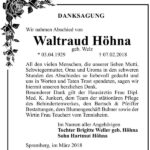 Danksagung Waltraud Höhna geb. Welz