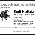 Traueranzeige Emil Hollatz