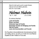Traueranzeige Helmut Hubein