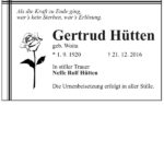 Traueranzeige Gertrud Hütten, geb. Woita