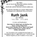 Traueranzeige Ruth Jank, geb. Piechota
