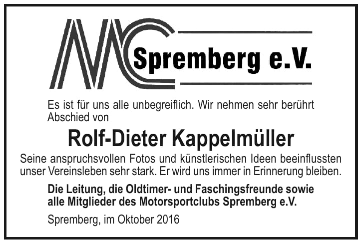 Nachruf Rolf-Dieter Kappelmüller
