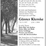 Traueranzeige Günter Klemke
