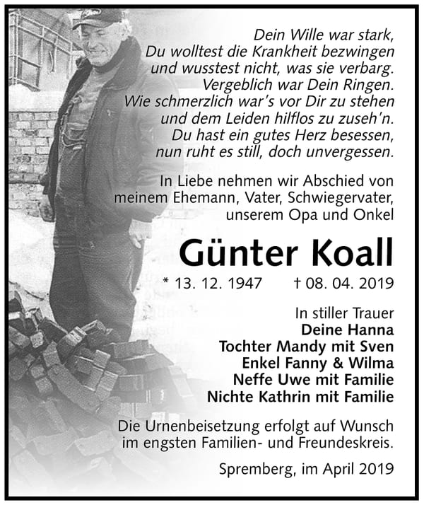 Traueranzeige Günter Koall