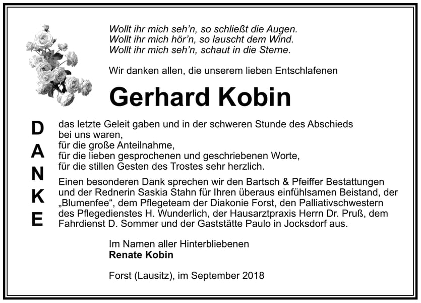 Danksagung Gerhard Kobin