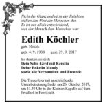 Traueranzeige Edith Köchler, geb. Noack
