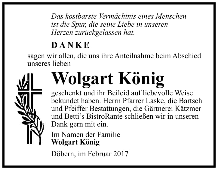 Danksagung Wolgart König
