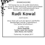 Danksagung Rudi Kowal