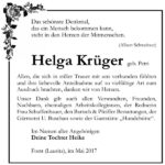 Danksagung Helga Krüger, geb. Petri