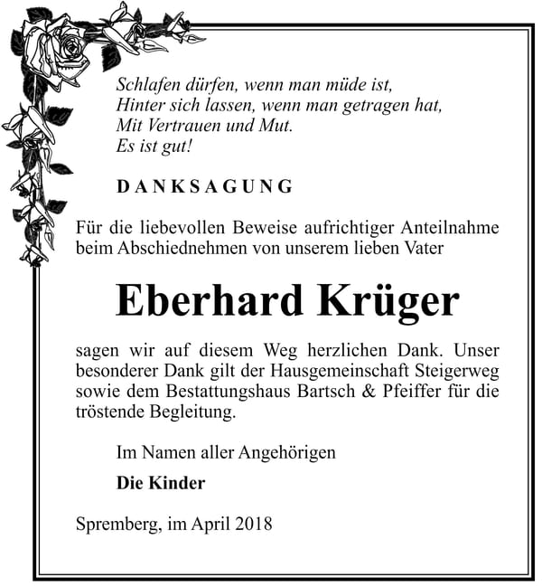Danksagung Eberhard Krüger
