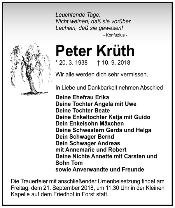 Traueranzeige Peter Krüth