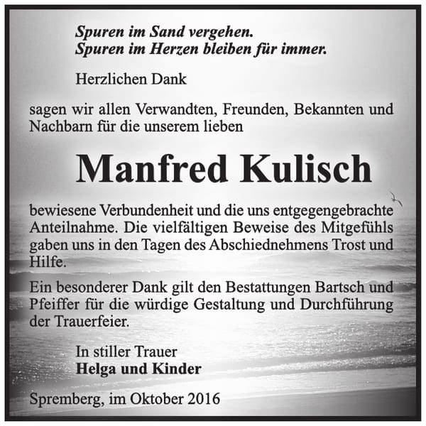 Danksagung Manfred Kulisch