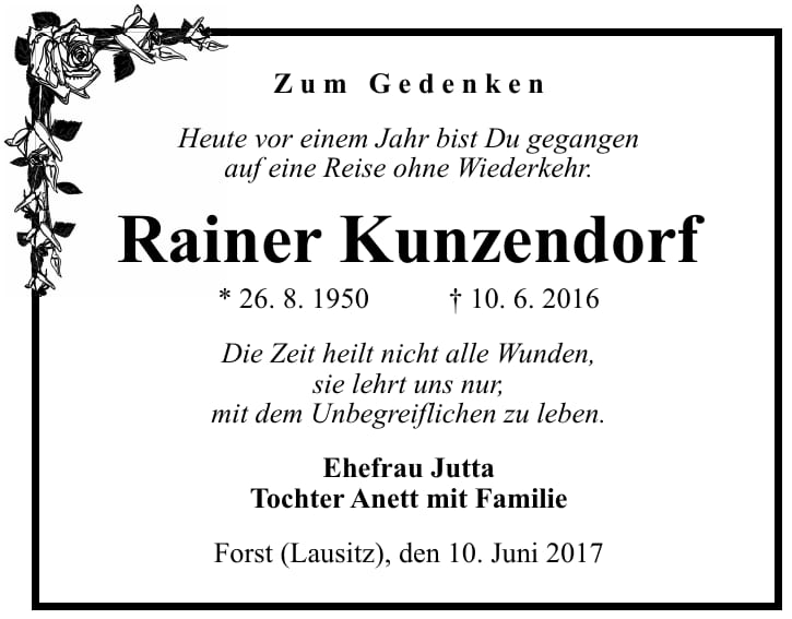 Traueranzeige Rainer Kunzendorf