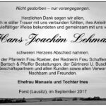 Danksagung Hans -Joachim Lehmann