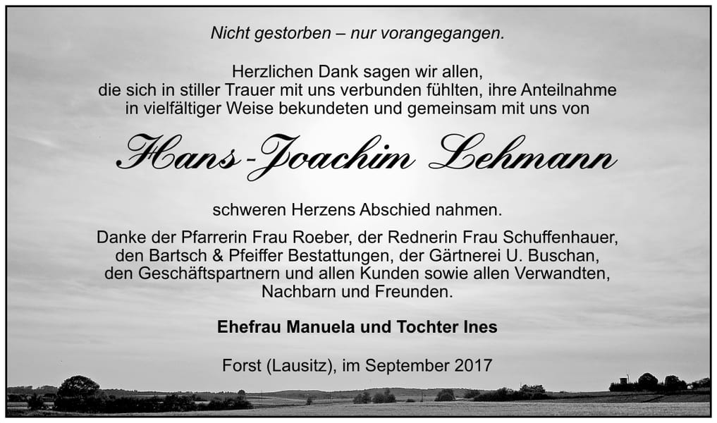 Danksagung Hans -Joachim Lehmann