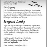 Traueranzeige Irmgard Lenke