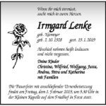 Traueranzeige Irmgard Lenke, geb. Niemeyer