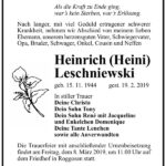 Traueranzeige Heinrich (Heini) Leschniewski
