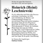 Traueranzeige Heinrich (Heini) Leschniewski