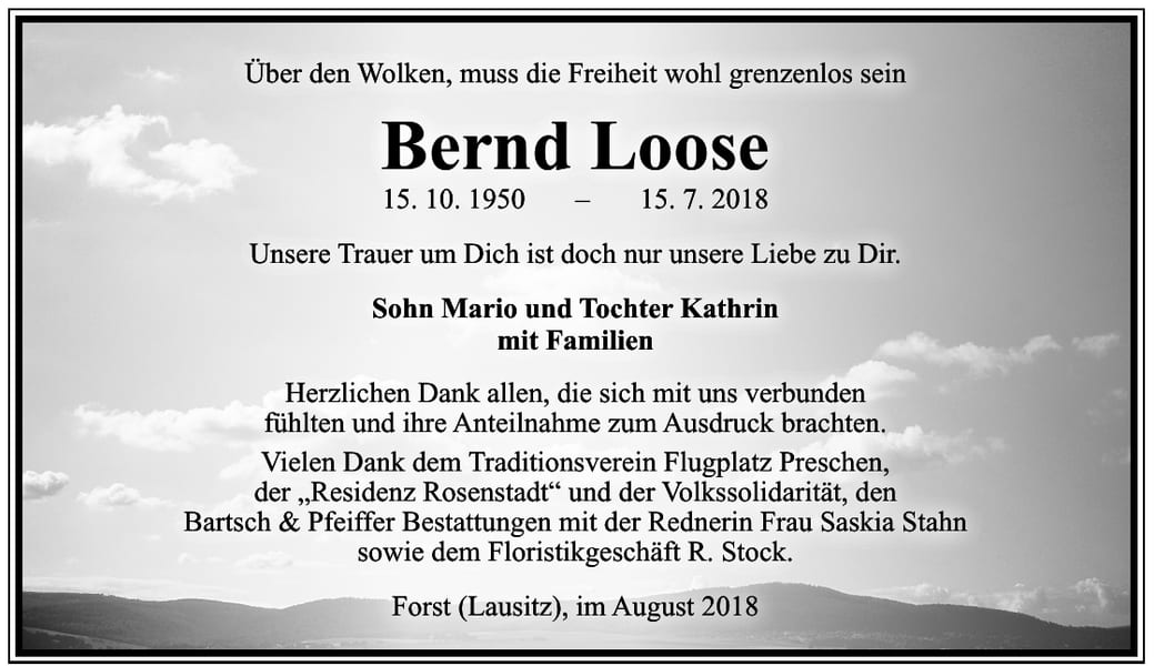 Danksagung Bernd Loose