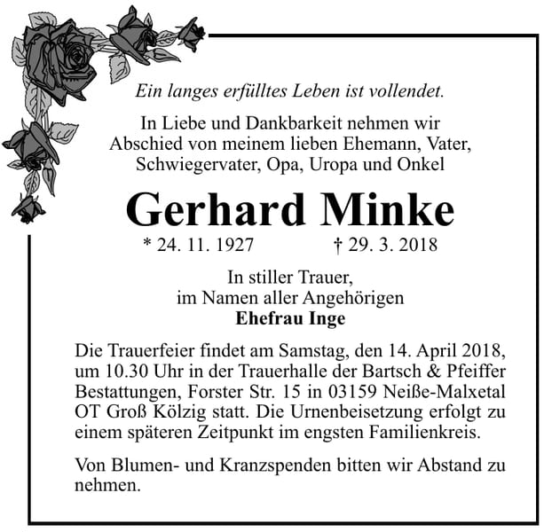 Traueranzeige Gerhard Minke