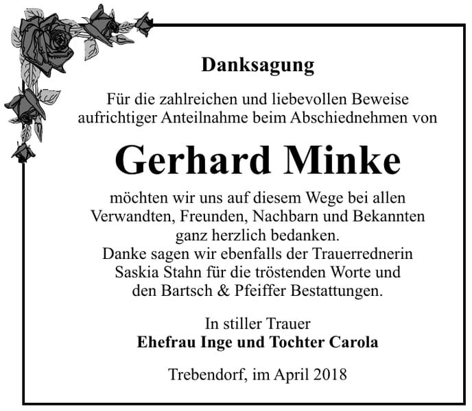 Danksagung Gerhard Minke