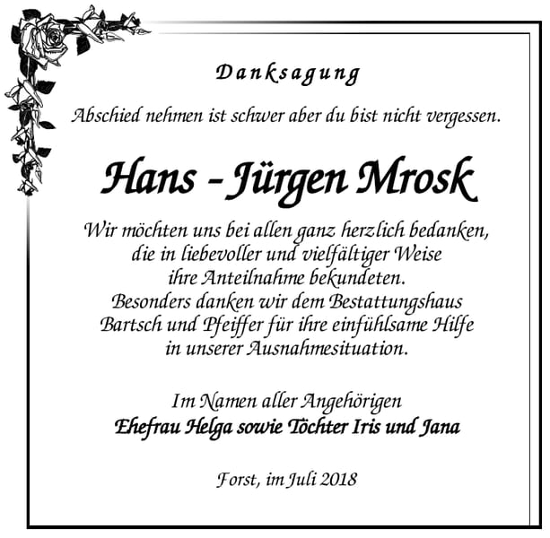 Danksagung Hans-Jürgen Mrosk