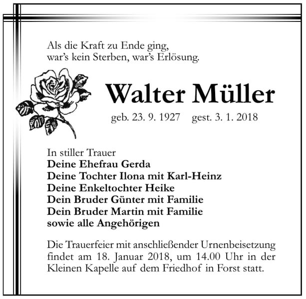 Traueranzeige Walter Müller