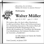 Danksagung Walter Müller