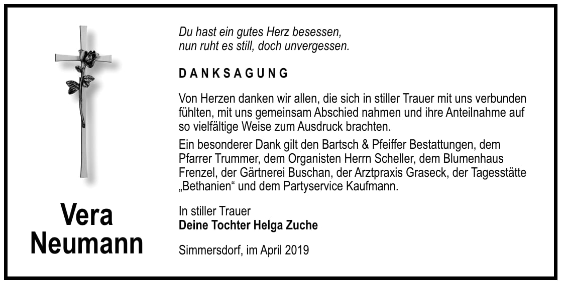 Traueranzeige Vera Neumann