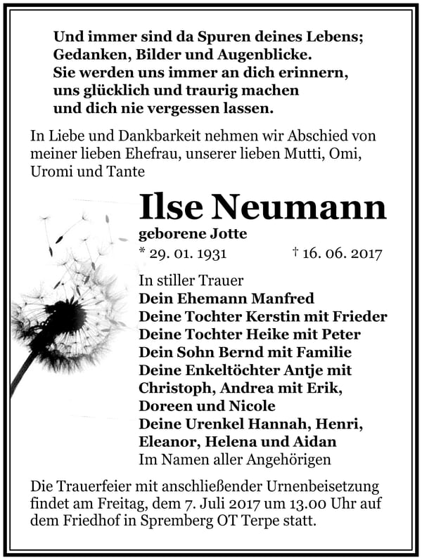 Traueranzeige Ase Neumann