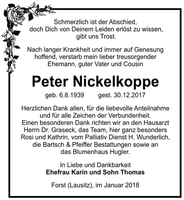 Danksagung Peter Nickelkoppe