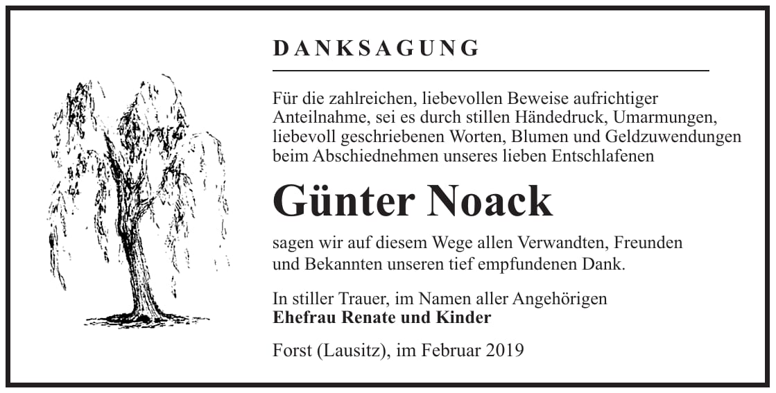 Traueranzeige Günter Noack