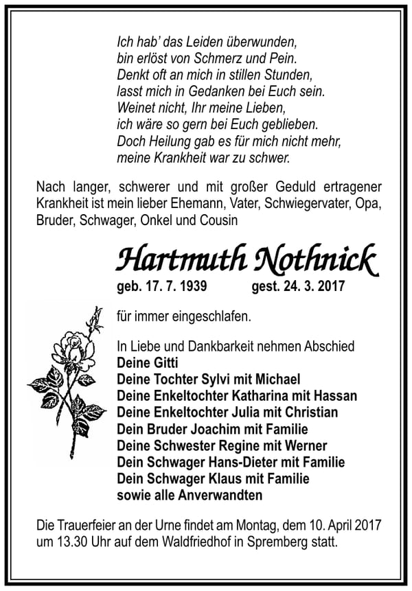 Traueranzeige Hartmuth Nothnick