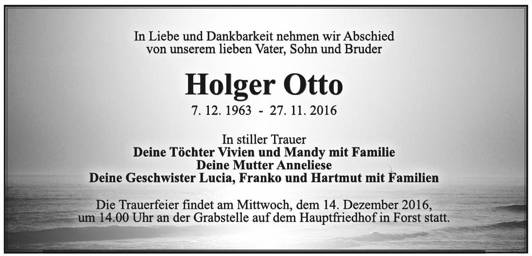 Traueranzeige Holger Otto